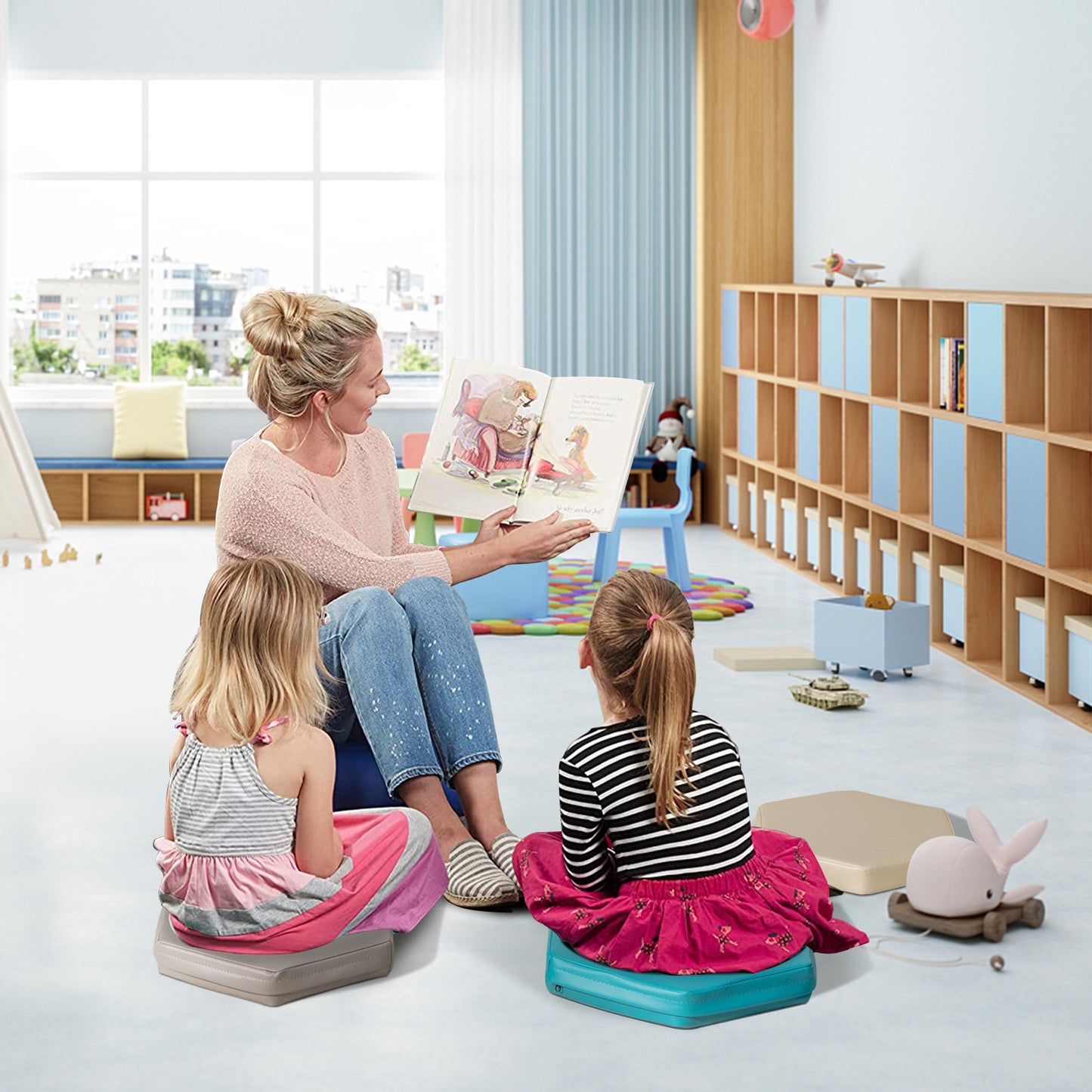 Hexagon Toddler Floor Cushions with Handles, 6-Piece Set