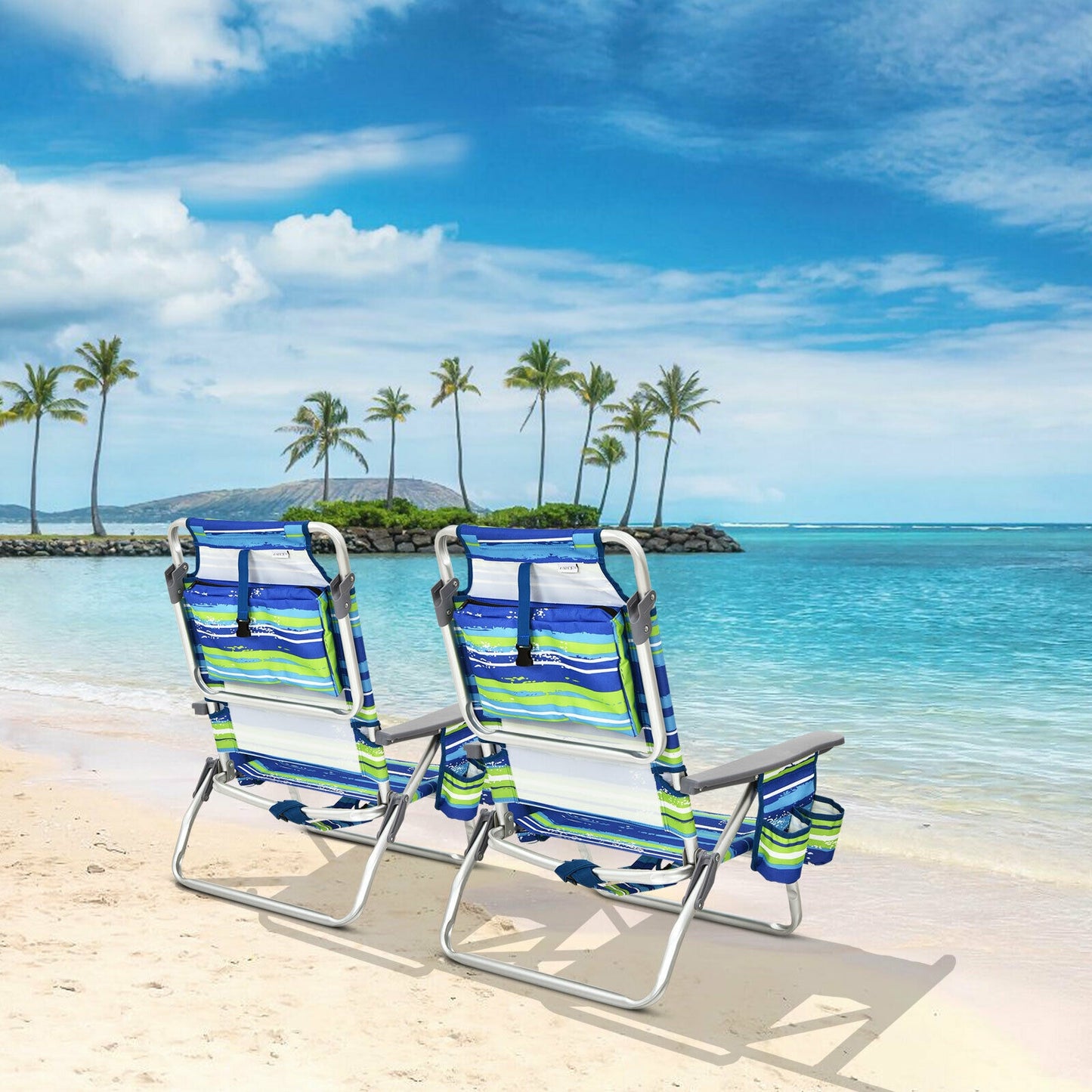 Folding Beach Chair 4-Pack with Adjustable Backrest & Pillow