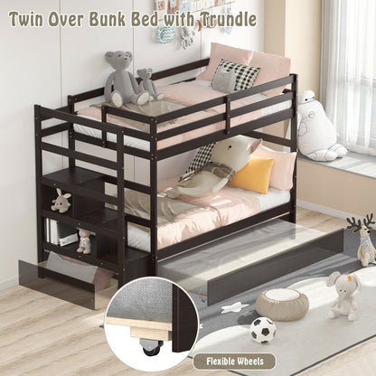 Twin Over Twin Bunk Bed with Storage Shelf and Drawer