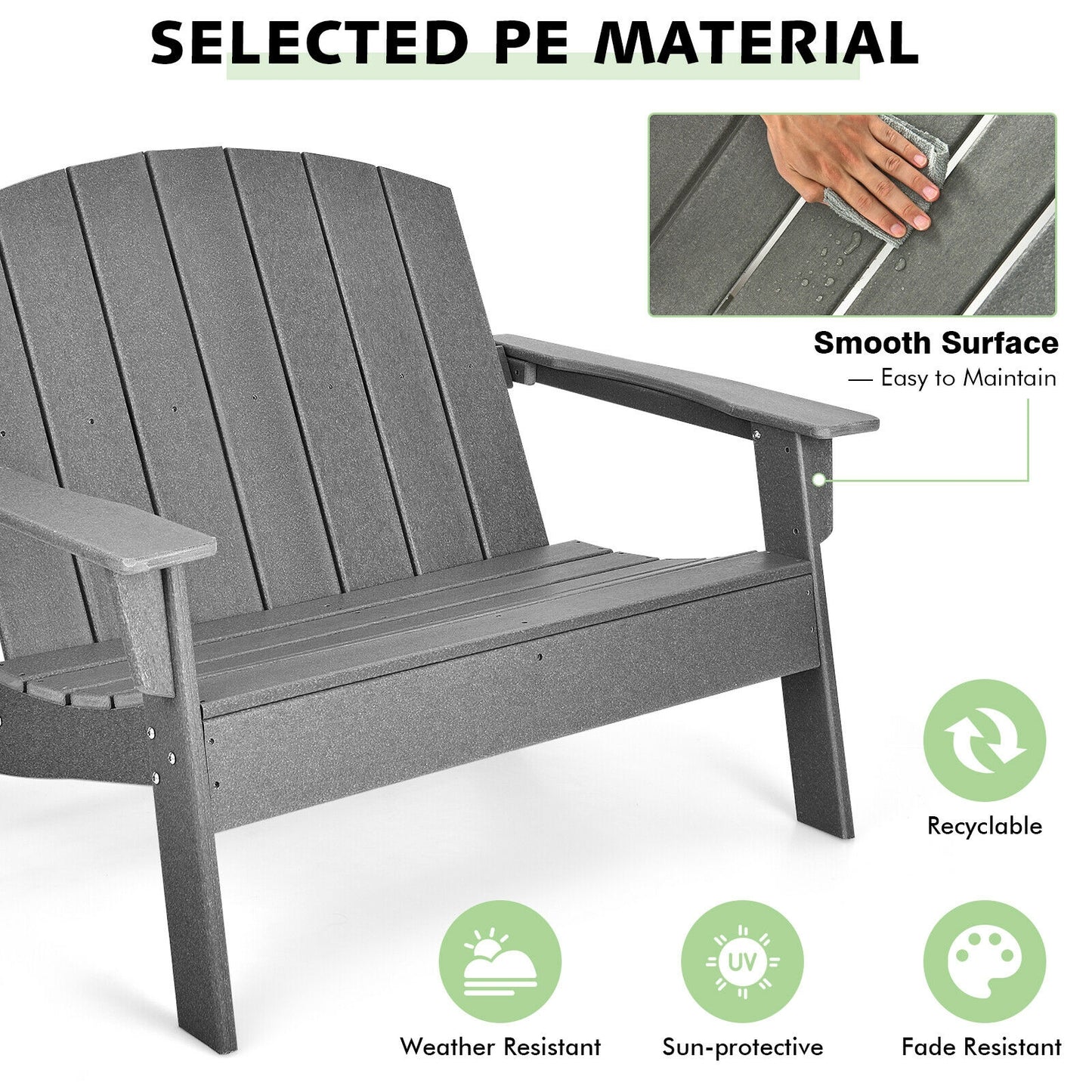 HDPE Adirondack Chair for Patio and Garden - Gray