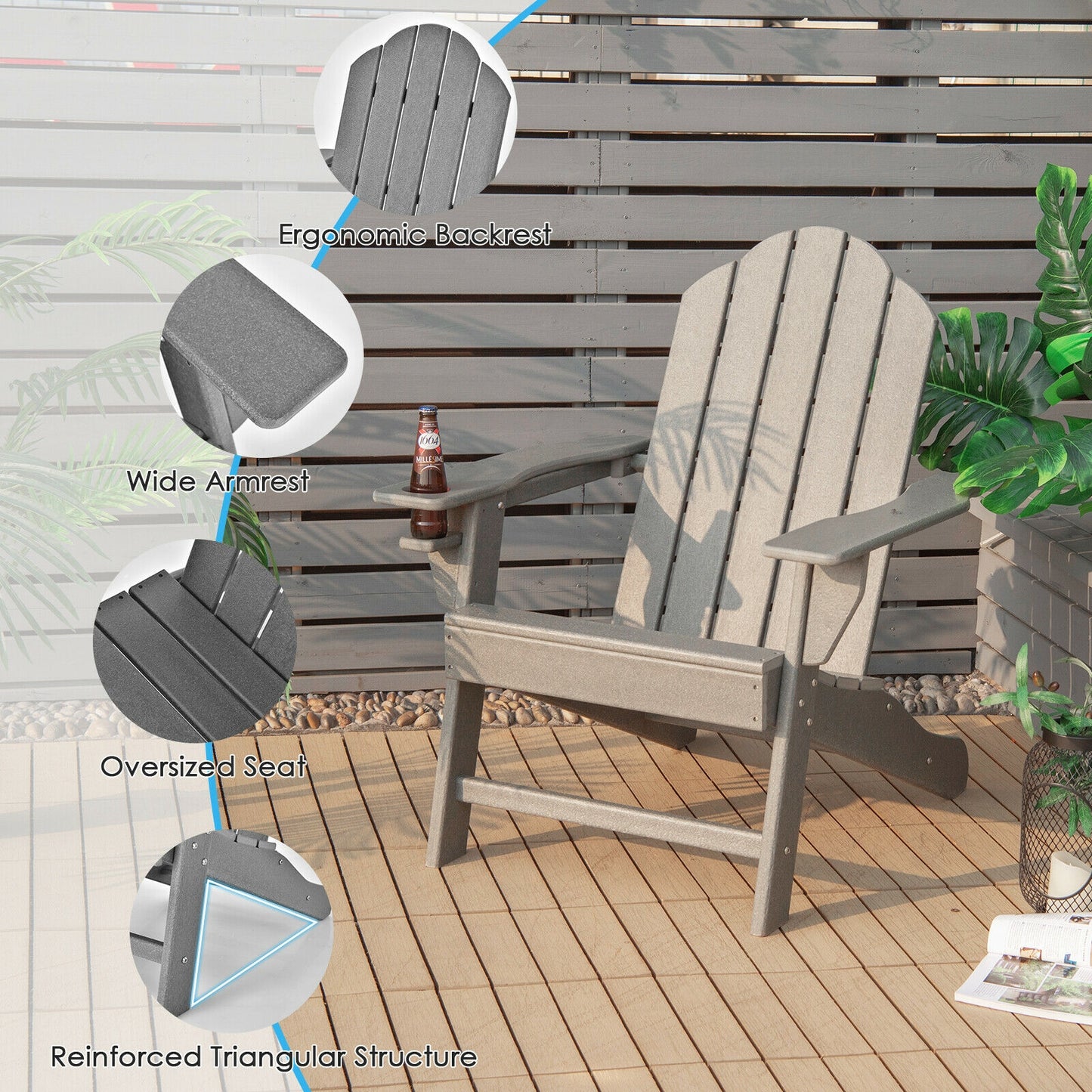 Adirondack Chair with Cup Holder - All-Weather PE
