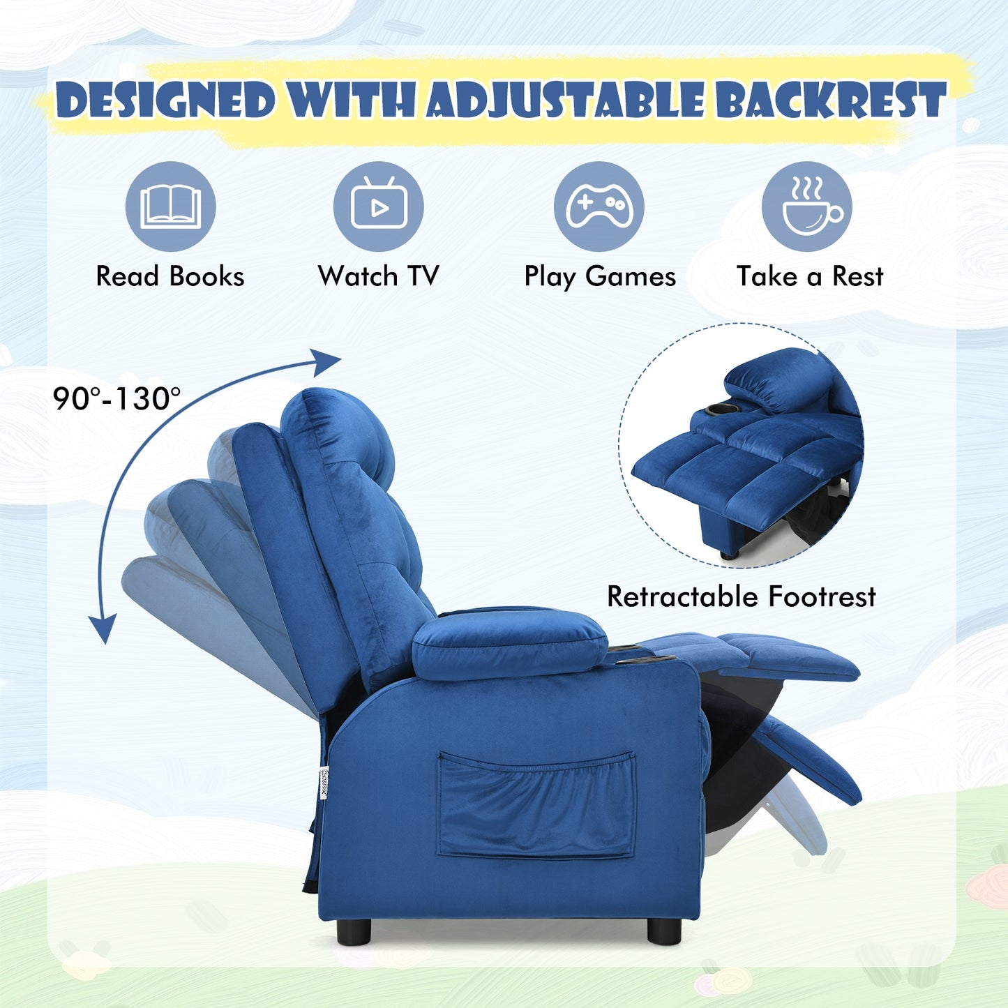 Kids Recliner Chair with Cup Holder and Footrest