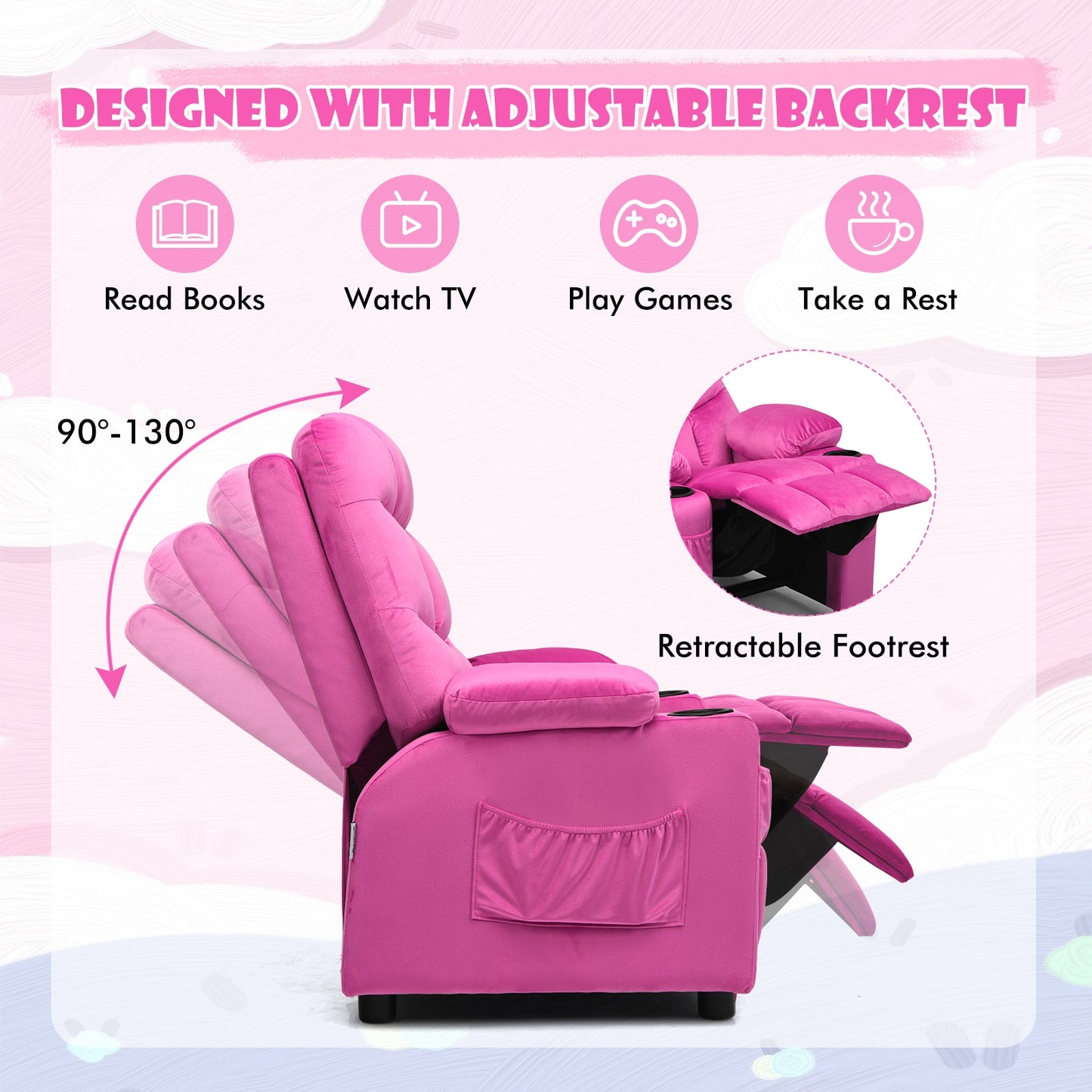 Kids Recliner Chair with Cup Holder and Footrest