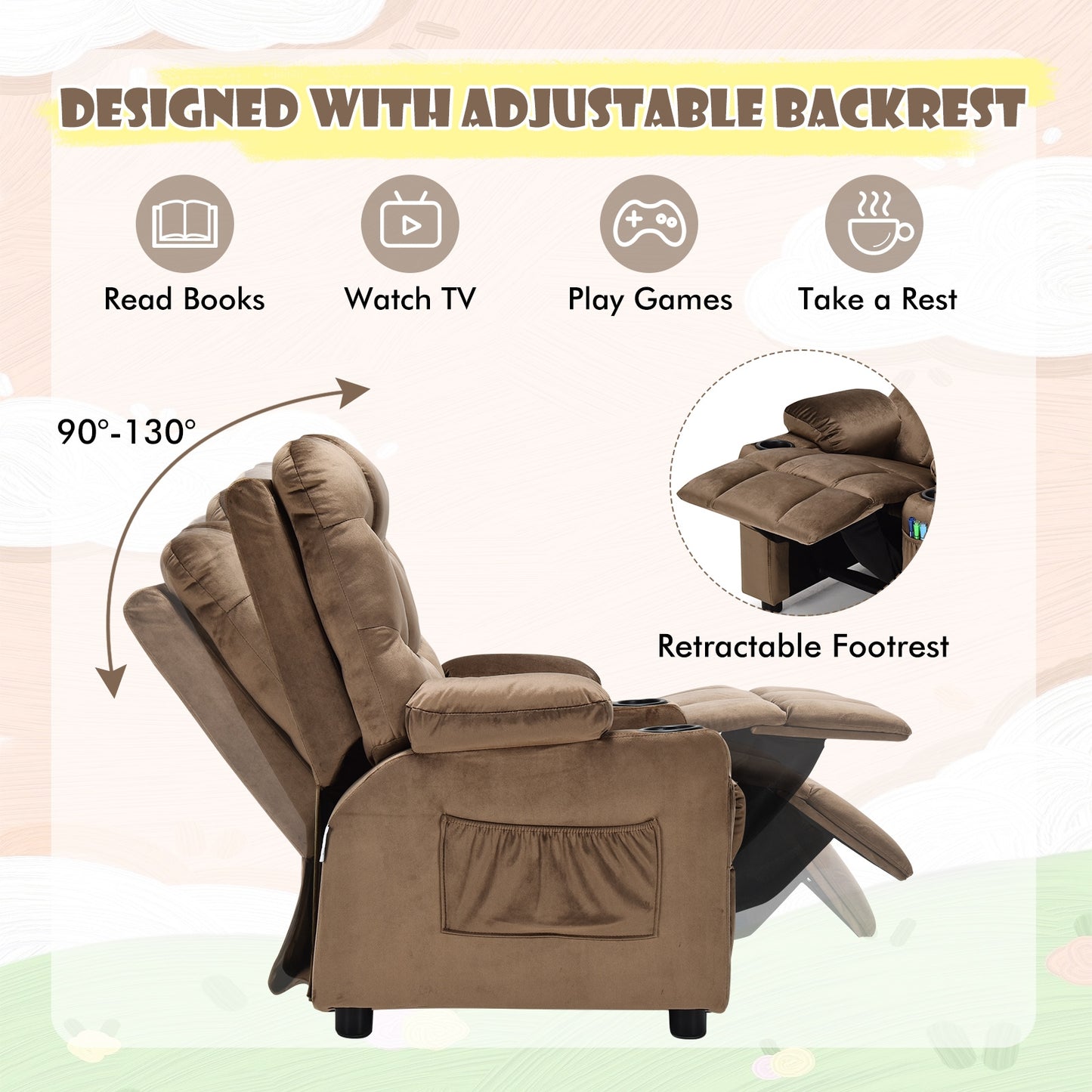 Kids Recliner Chair with Cup Holder and Footrest