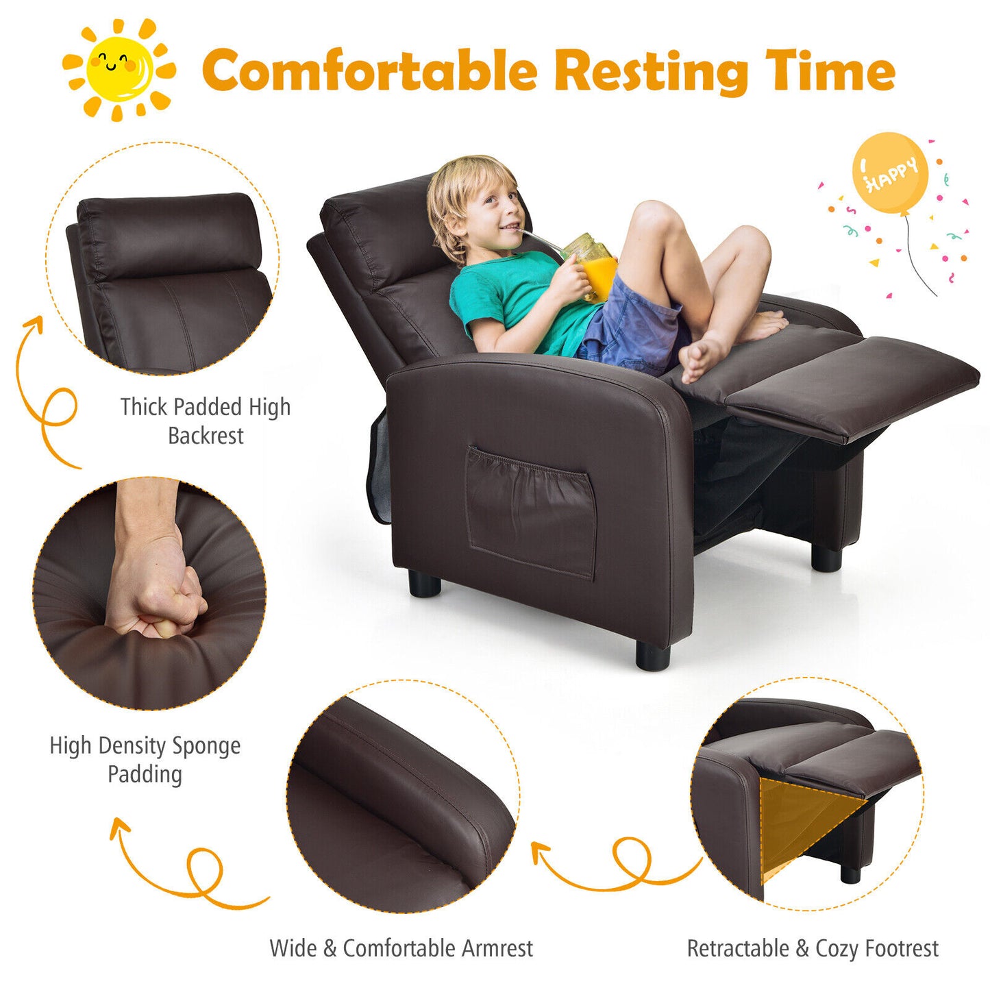 Kids Recliner Chair with Adjustable Backrest & Footrest