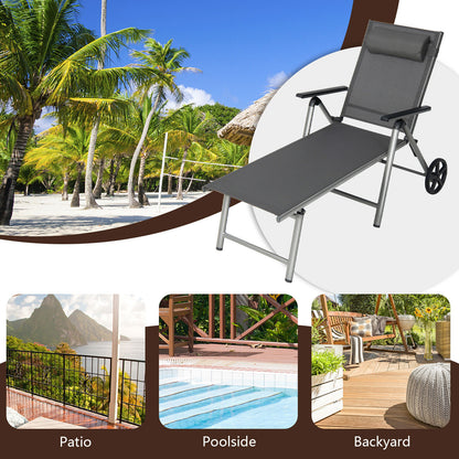 Adjustable Folding Chaise Lounge Chair with Wheels