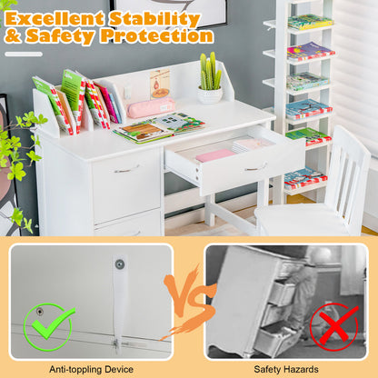 Kids Writing Desk and Chair Set with Storage Drawer