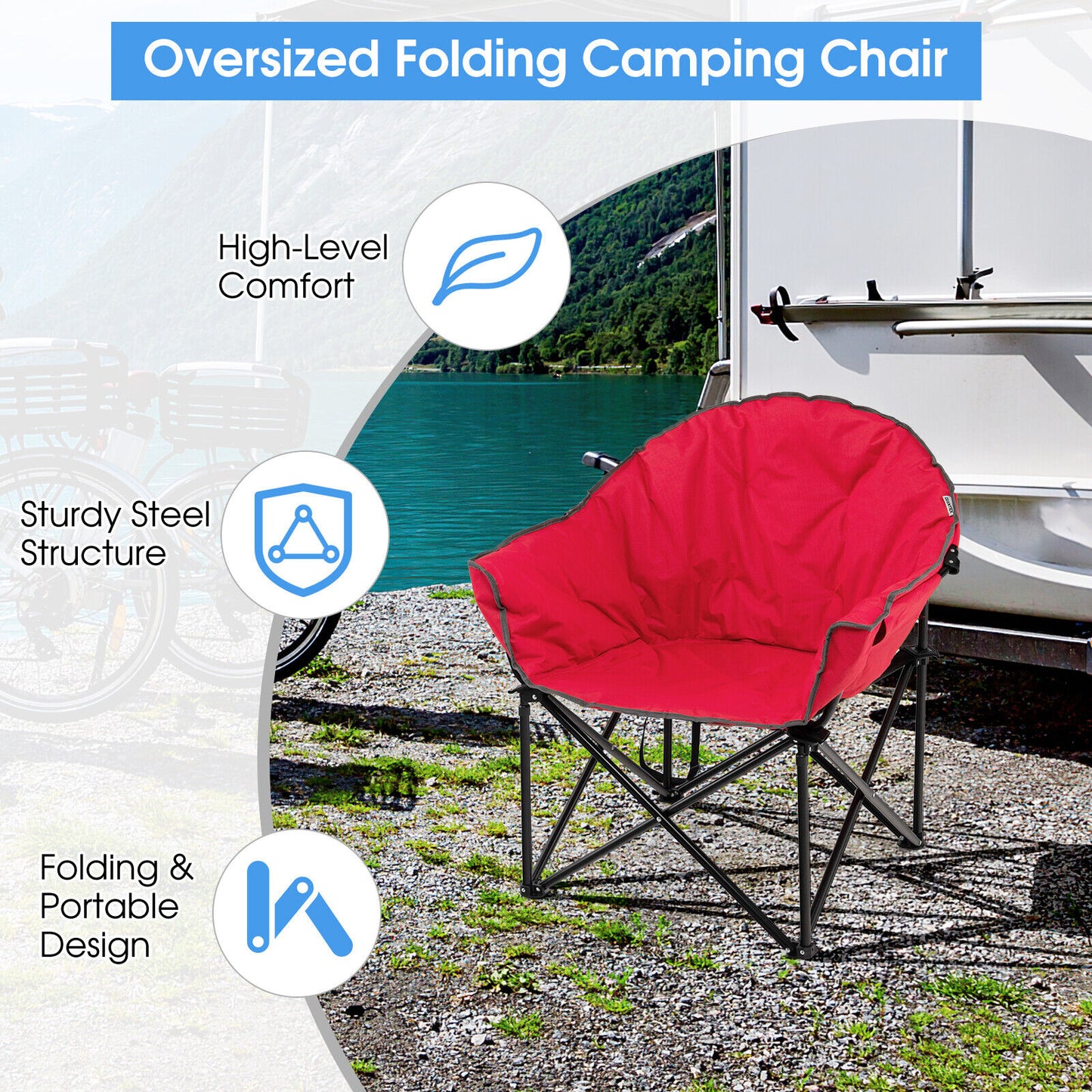 Folding Moon Chair with Padded Seat and Carrying Bag