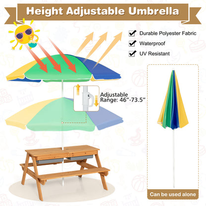 Kids Outdoor Picnic Table with Umbrella and Sand Water Play