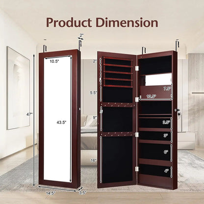 Wall Mounted Jewelry Cabinet with LED Lights and Mirror