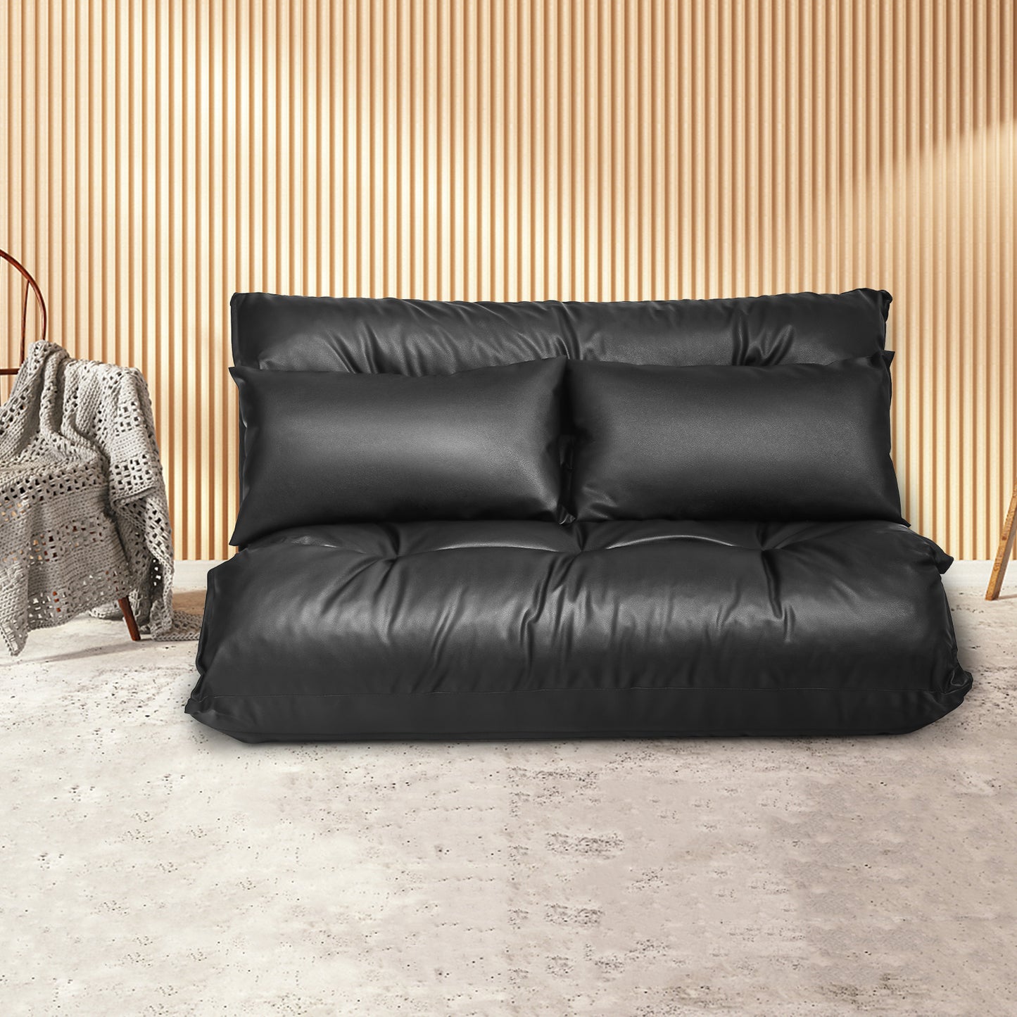 Adjustable Floor Sofa Bed with Pillows - Foldable PU Leather