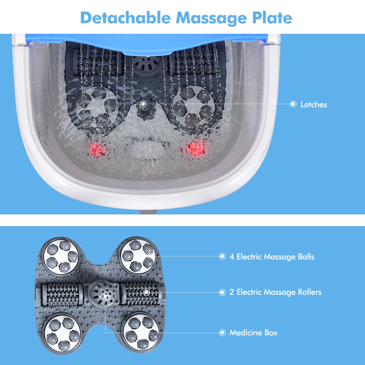 Portable All-In-One Heated Foot Bubble Spa Bath Motorized Massager-Blue