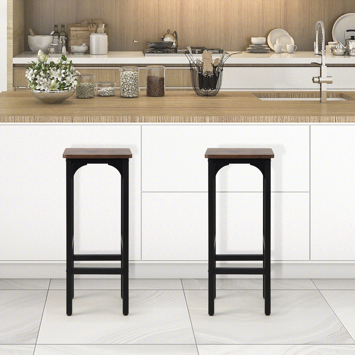 28-Inch Industrial Bar Stools Set of 2 with Footrest