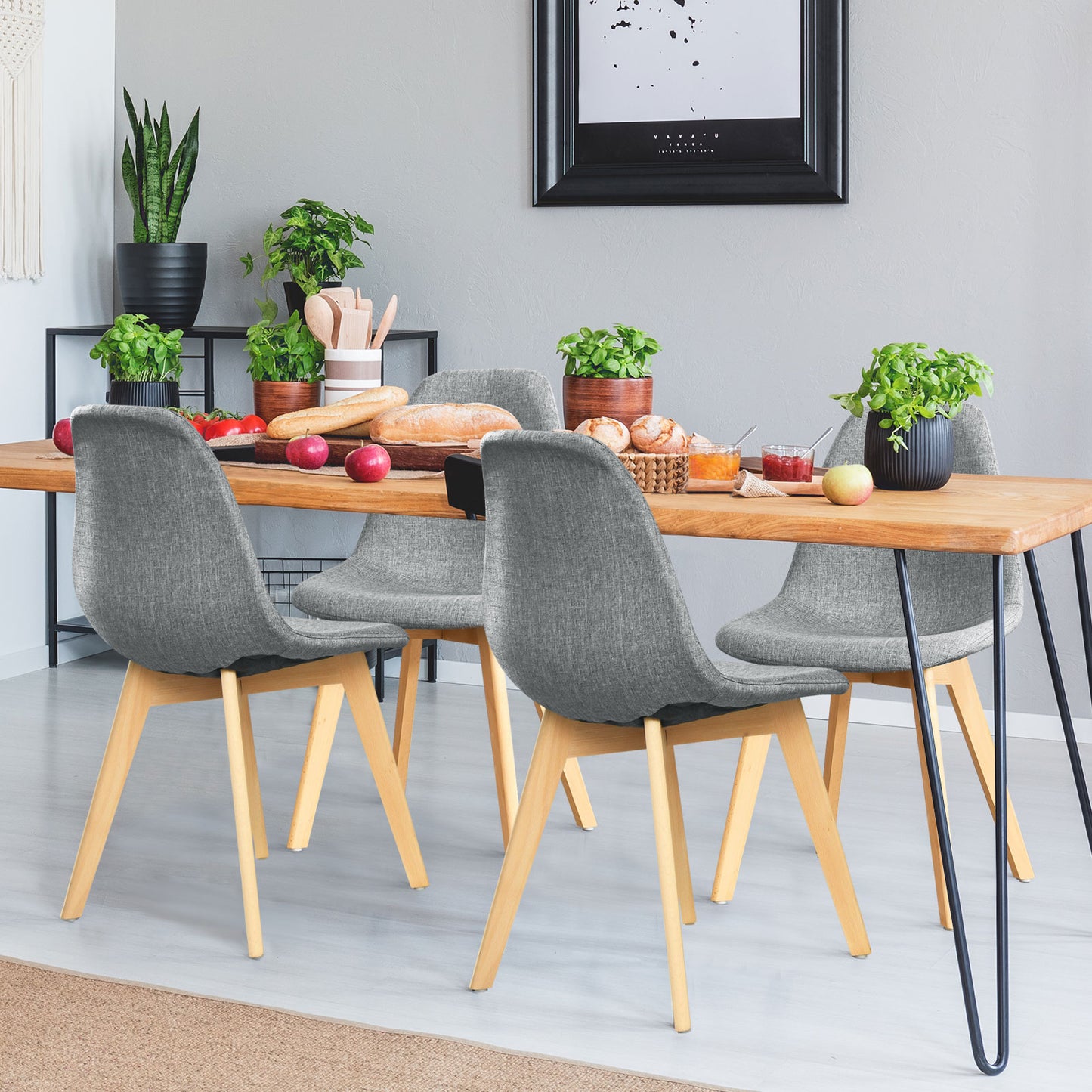 Modern Dining Chairs Set of 4 with Wood Legs and Fabric Cushion