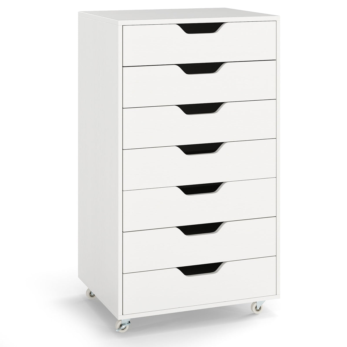 7-Drawer Chest Wooden Storage Dresser with Lockable Wheels