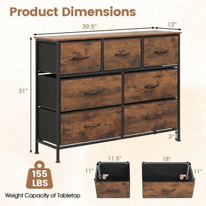 7-Drawer Wide Dresser with Fabric Drawers for Bedroom
