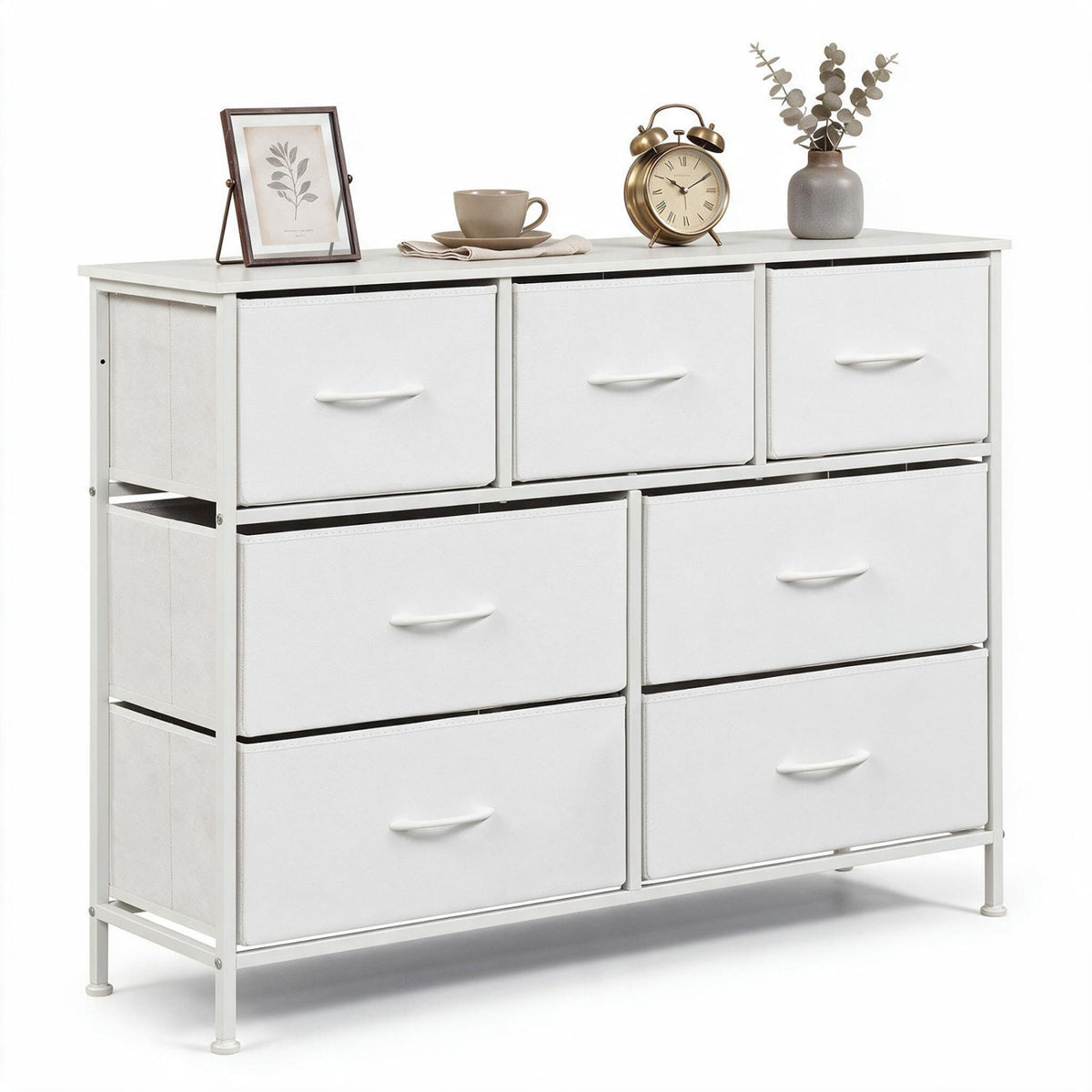 7-Drawer Wide Dresser with Fabric Drawers for Bedroom