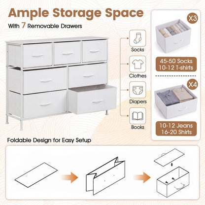 7-Drawer Wide Dresser with Fabric Drawers for Bedroom