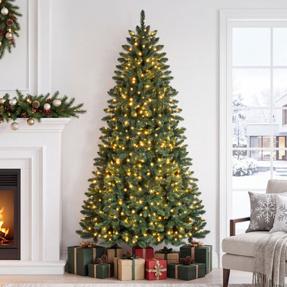 7 FT Artificial Half Christmas Tree Hinged Pre-Lit Xmas Tree