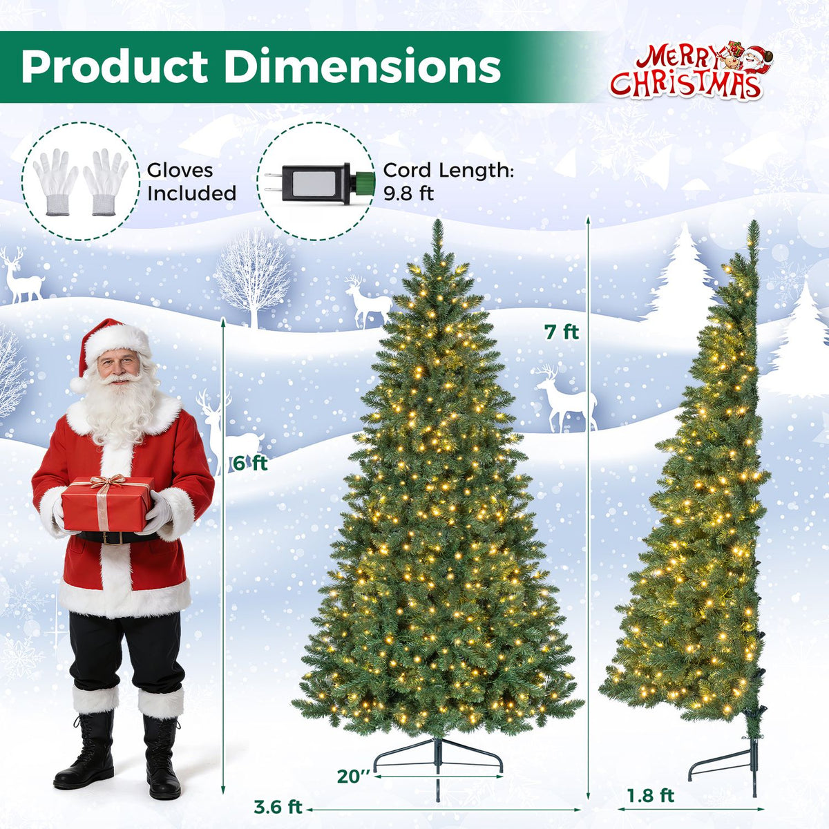 7 FT Artificial Half Christmas Tree Hinged Pre-Lit Xmas Tree