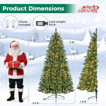 7 FT Artificial Half Christmas Tree Hinged Pre-Lit Xmas Tree