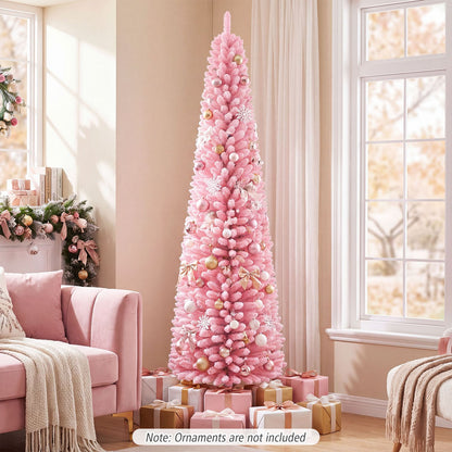 7 FT Pink Artificial Christmas Tree with 575 Snow Flocked PVC Branch Tips