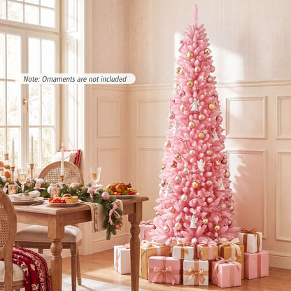 7 FT Pink Artificial Christmas Tree with 575 Snow Flocked PVC Branch Tips