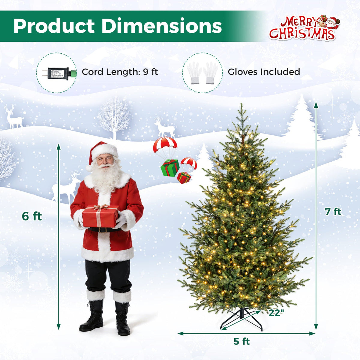 6 FT Pre-Lit Artificial Christmas Tree with 240 LED Lights