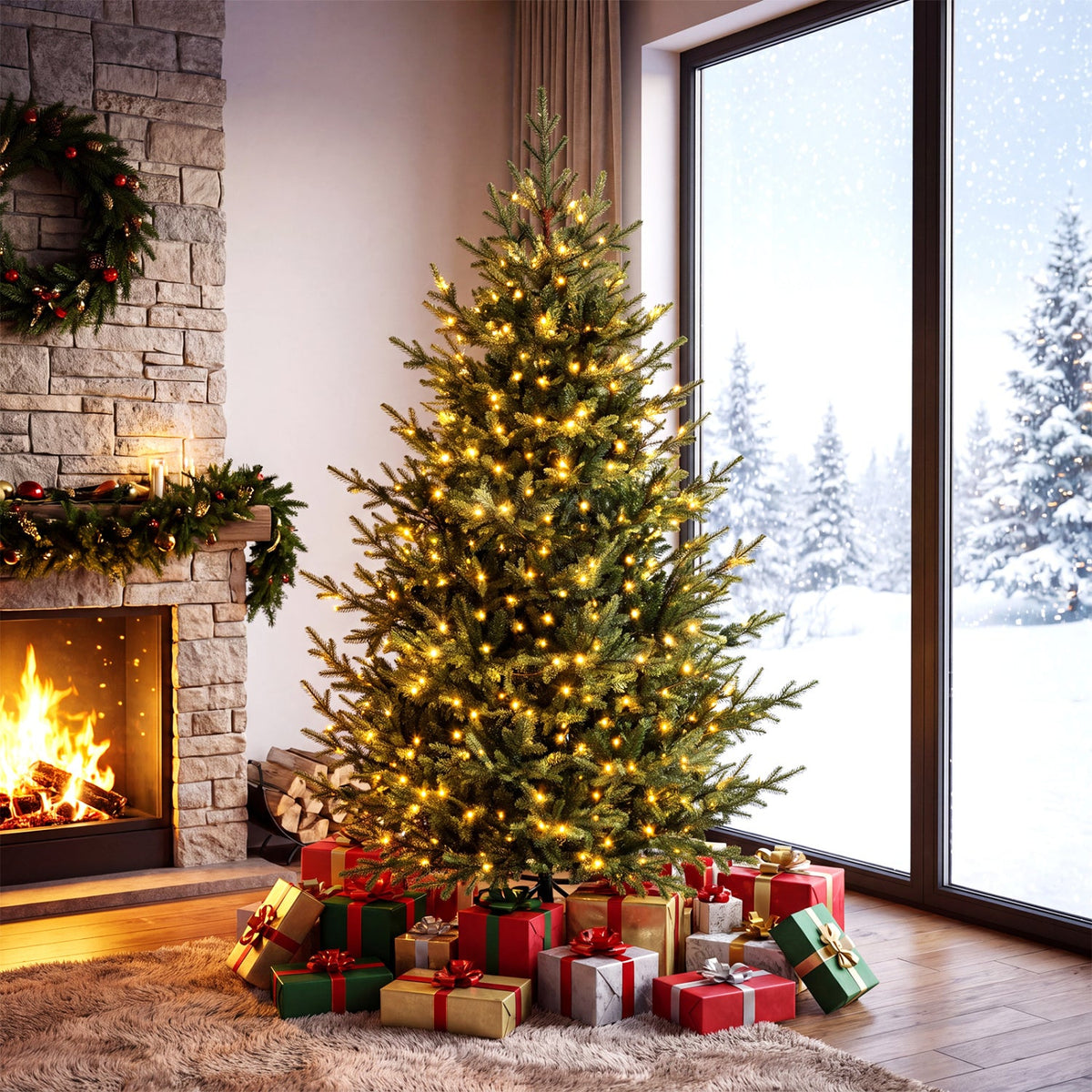 6 FT Pre-Lit Artificial Christmas Tree with 240 LED Lights