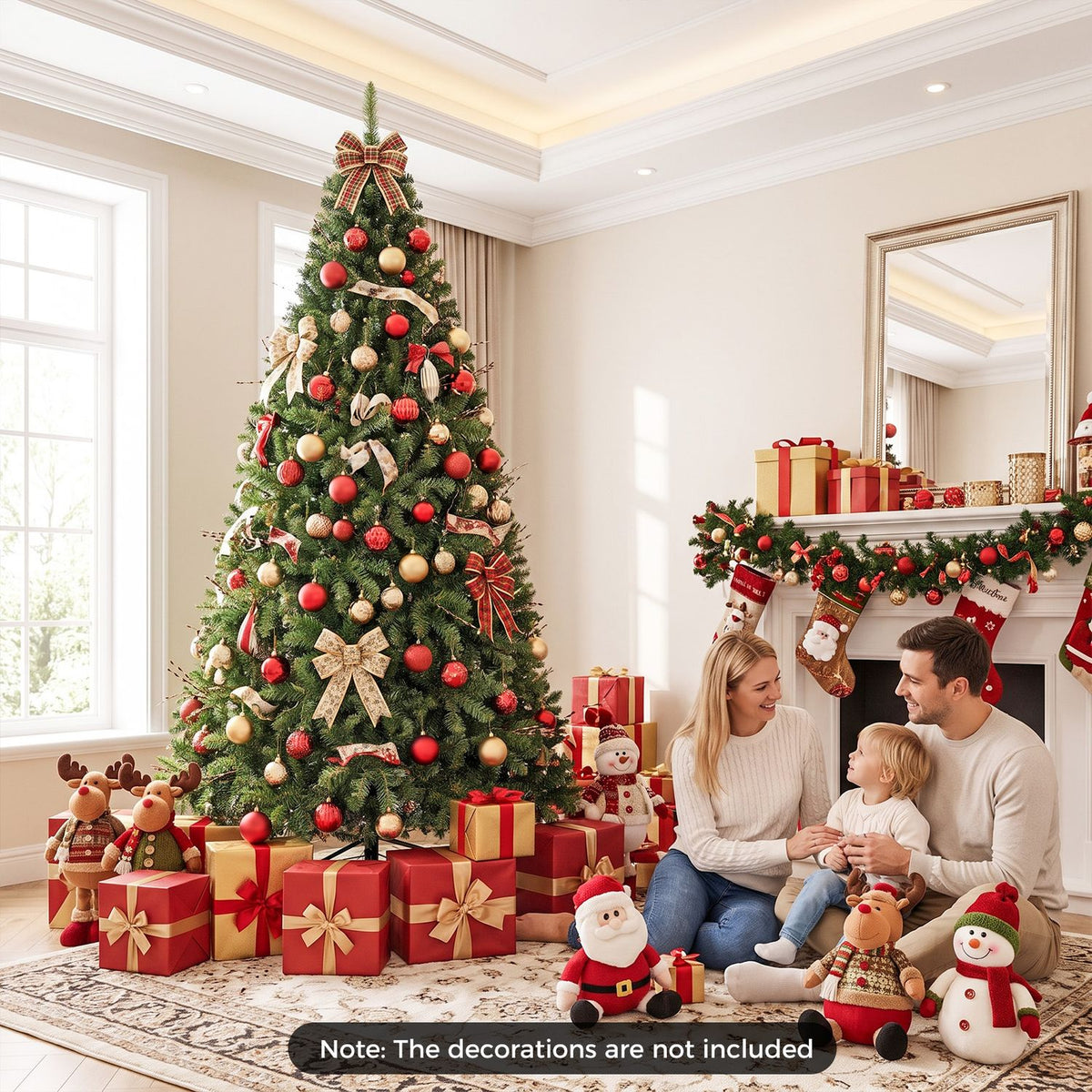 7 FT Pre-Lit Artificial Christmas Tree wIth 350 Adjustable Warm LED Lights