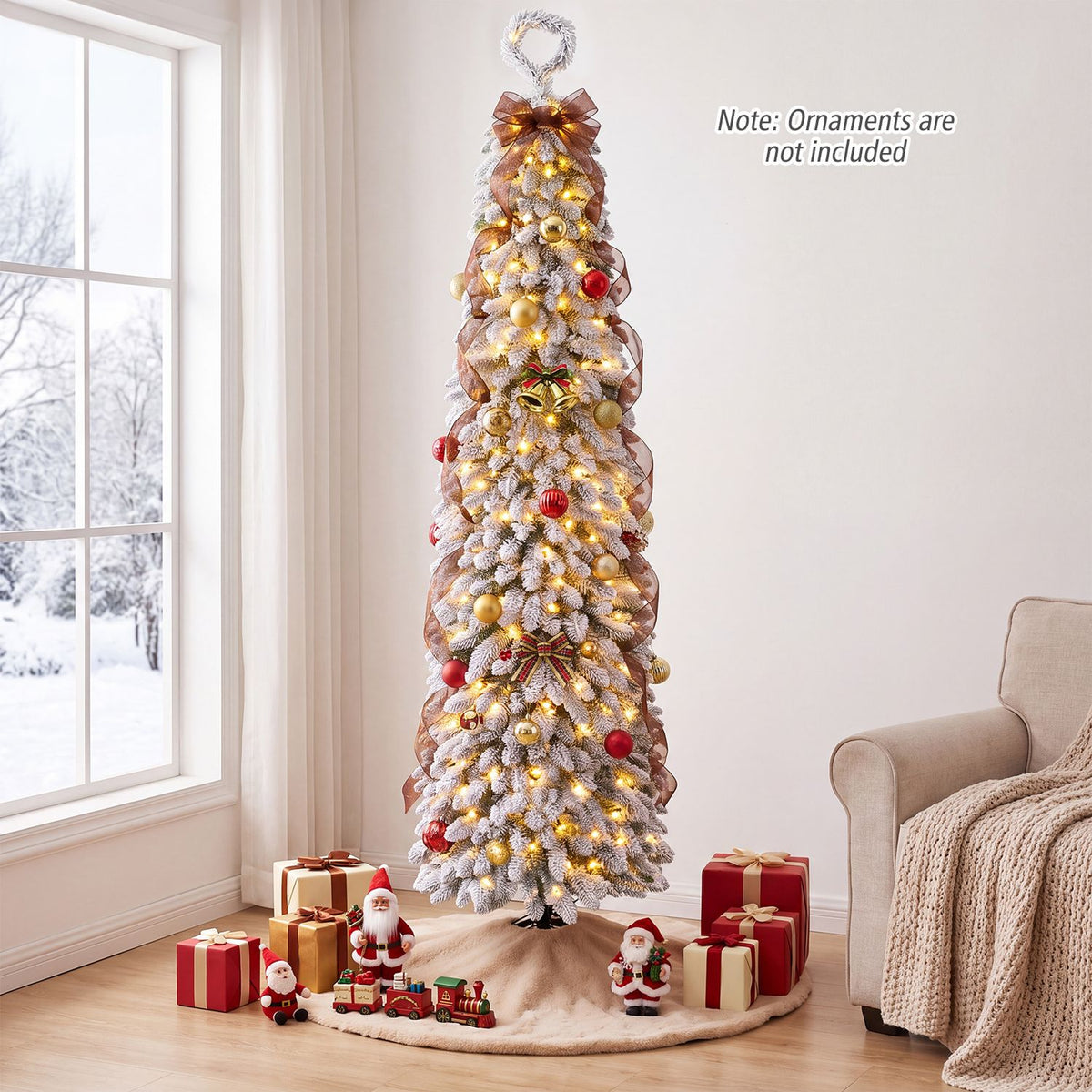 5 FT Pre-Lit Artificial Christmas Tree with Bendable Top and 110 Warm White LED Lights