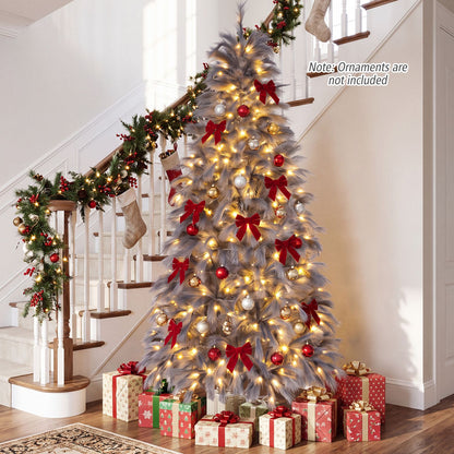 6 FT Pre-Lit Christmas Tree with Feather-Inspired Branch Tips
