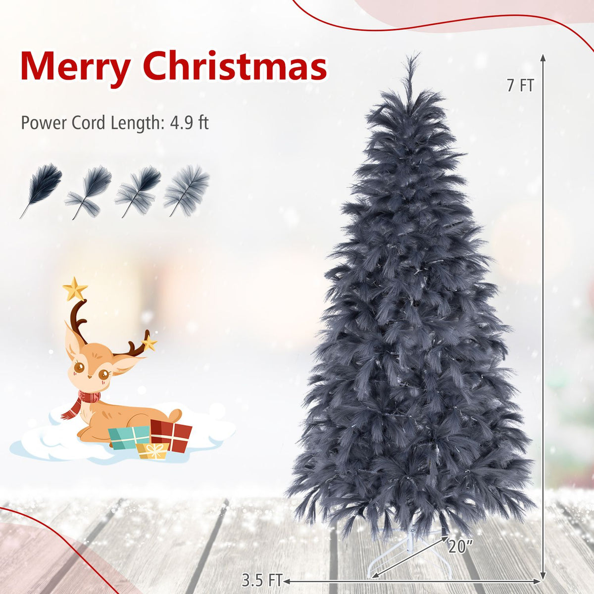 6 FT Pre-Lit Christmas Tree with Feather-Inspired Branch Tips