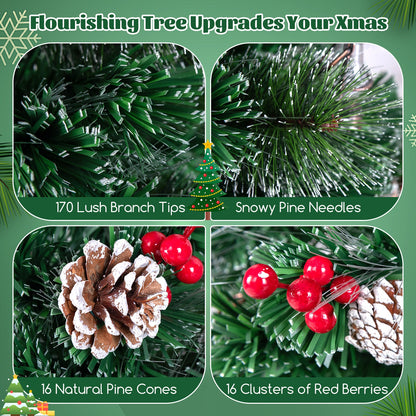 5/6/7 Feet Artificial Christmas Tree with Red Berries and Kerosene Lamps