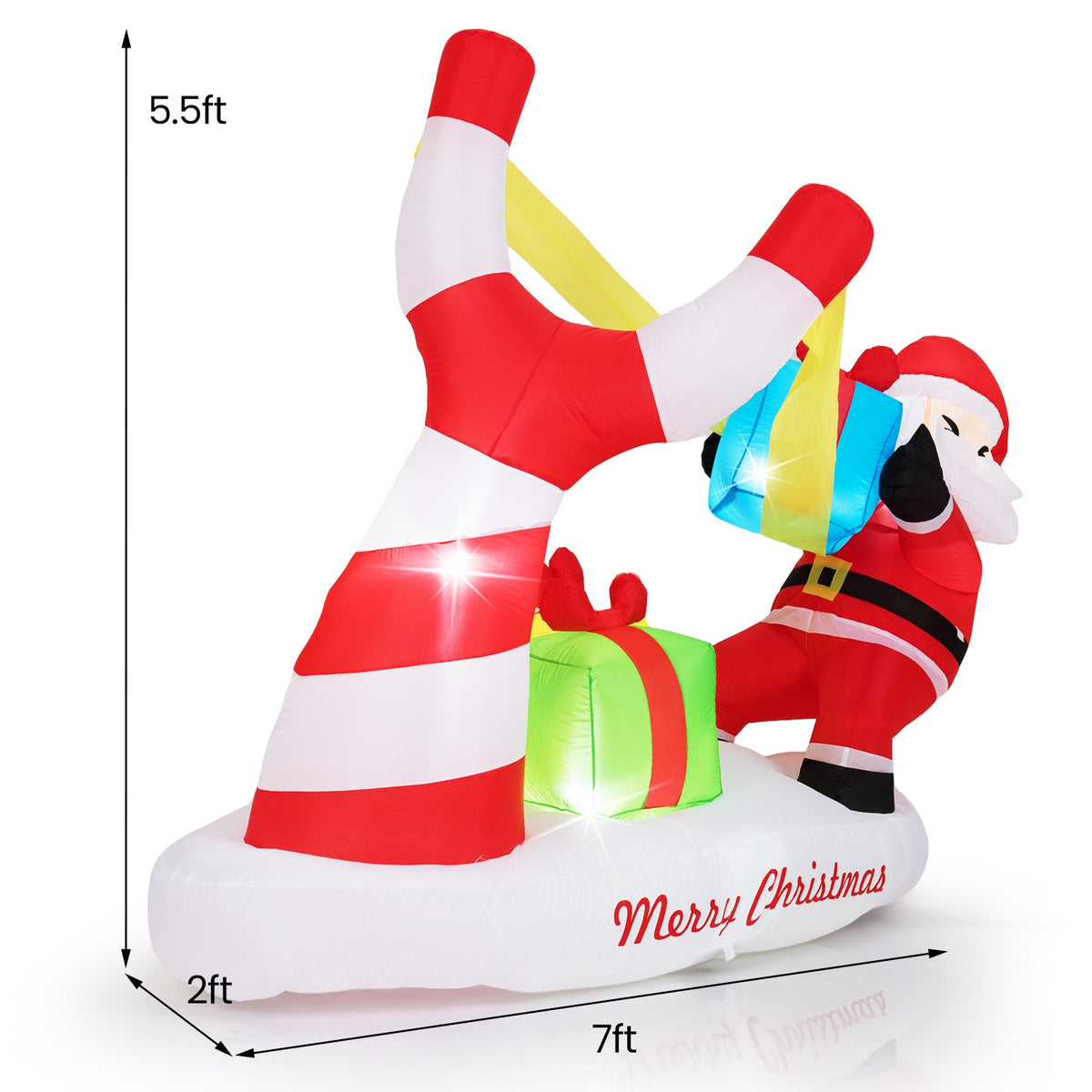 7 Feet Christmas Inflatables Santa with Slingshot and Built-in LED Lights Outdoor Decoration