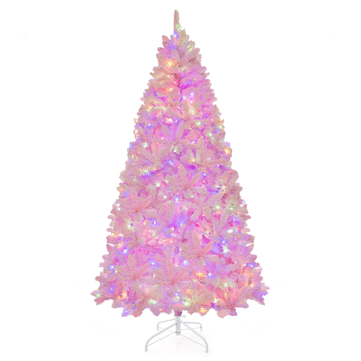 7 Feet Flocked Artificial Christmas Tree with 500 LED Lights and 1200 Branches