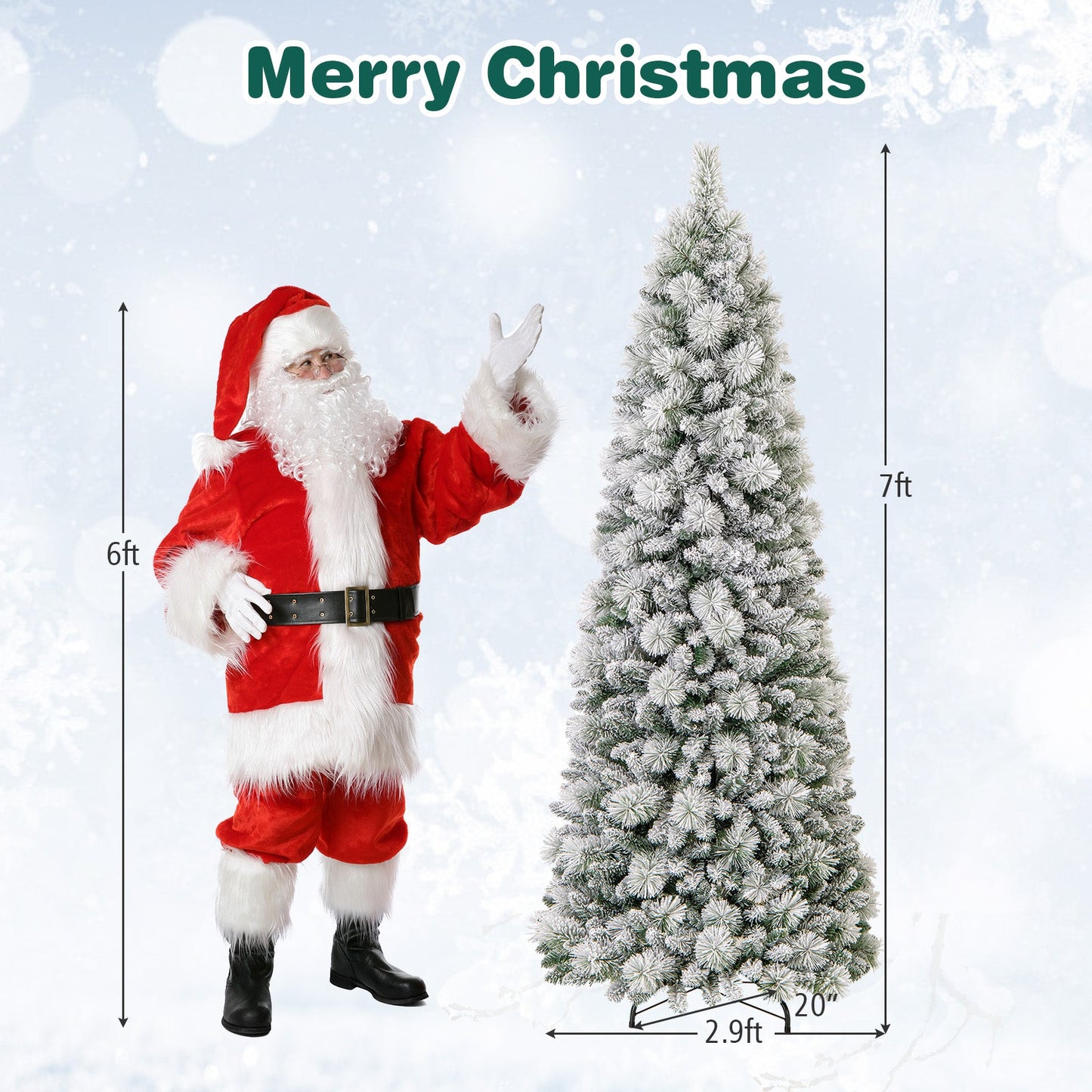 7 Feet Flocked Christmas Tree with Pine Needles and LED Lights