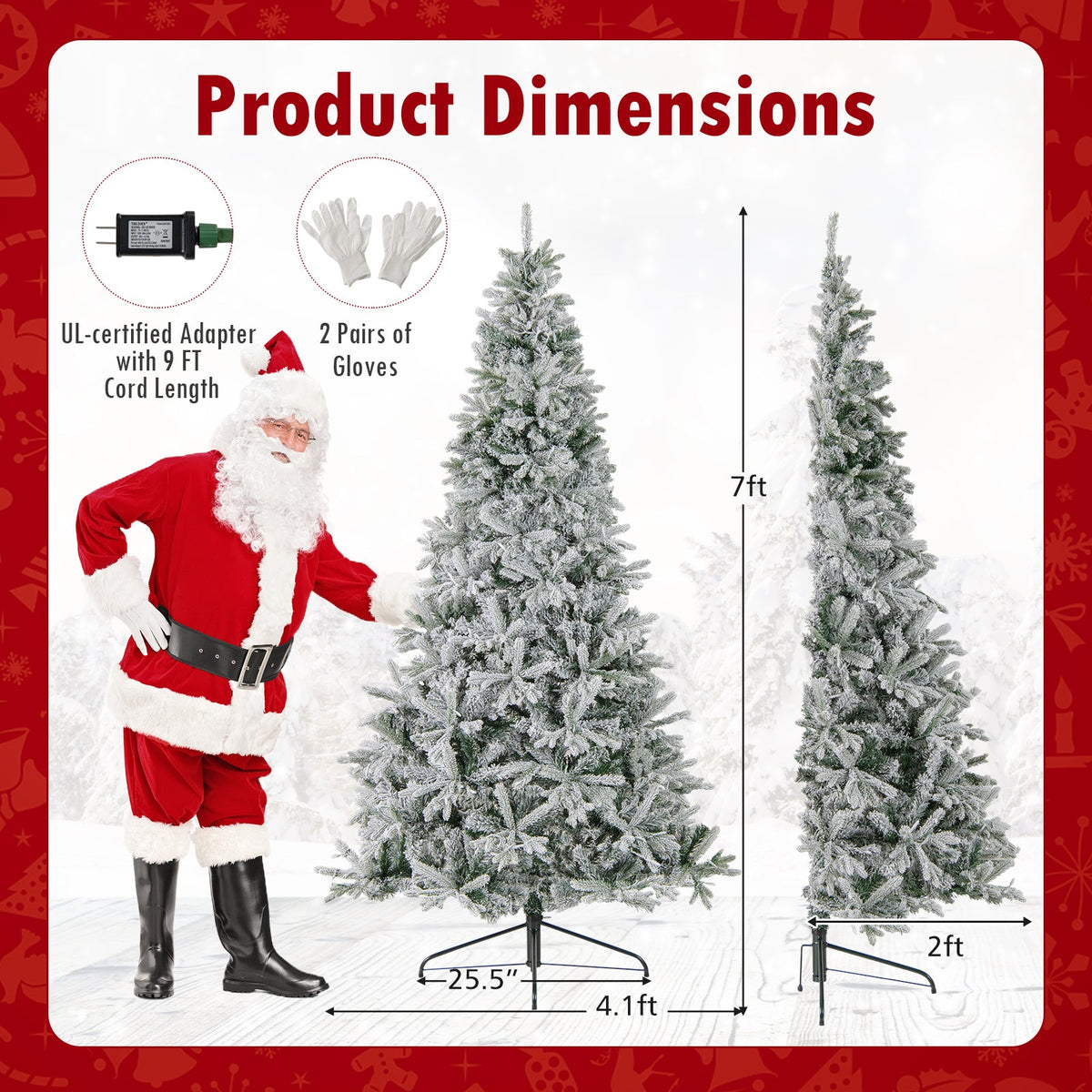 7 Feet Half Artificial Christmas Tree with 852 PE & PVC Branch Tips and 9 Modes-M
