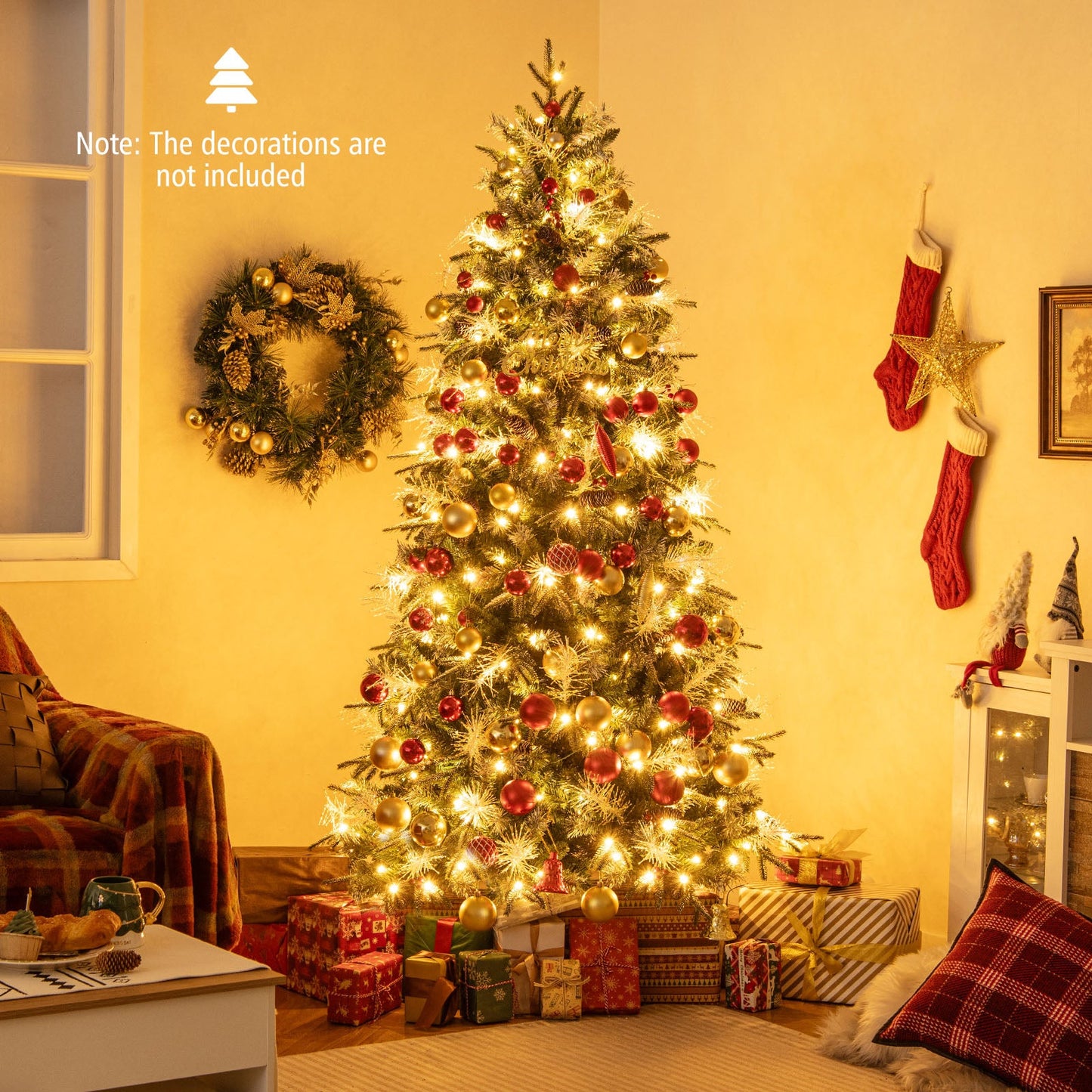 5 Feet Pre-Lit Artificial Christmas Tree with 8 Modes LED Lights with Berries