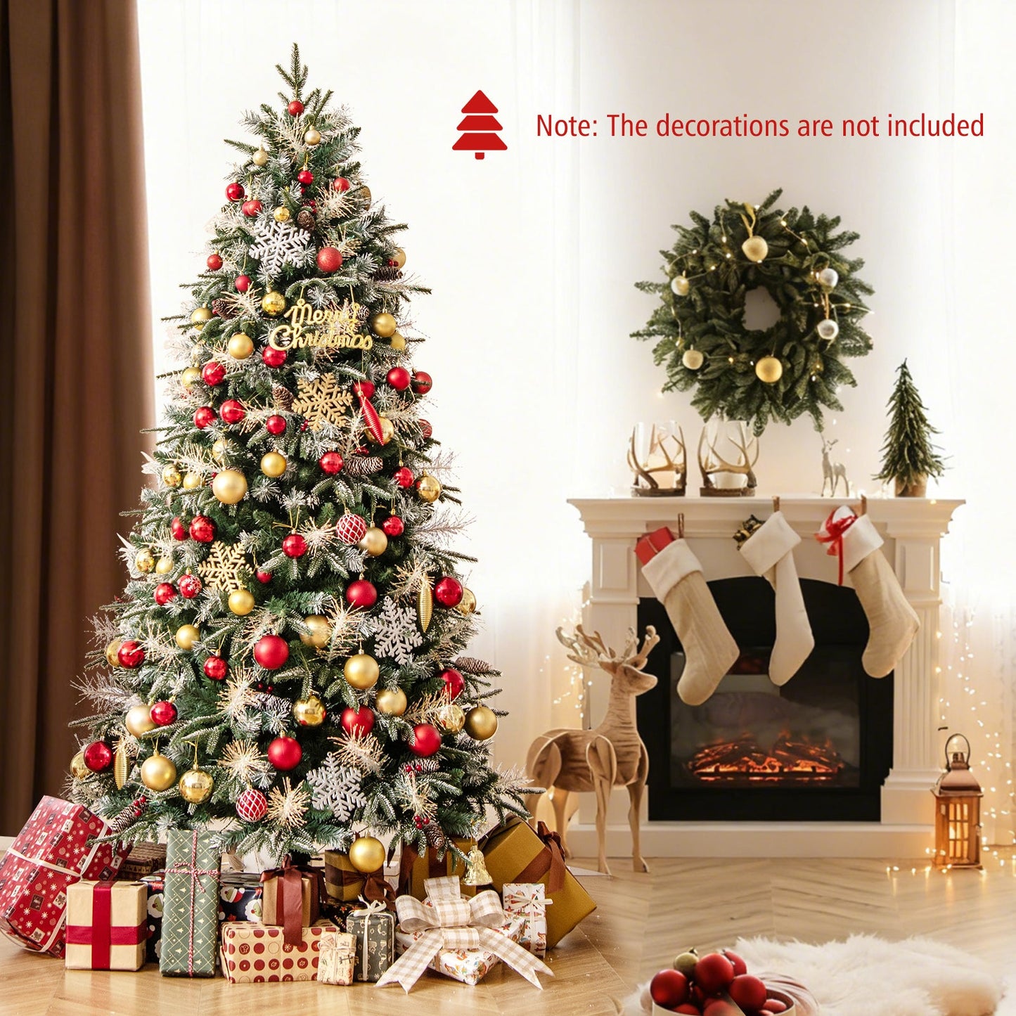 5 Feet Pre-Lit Artificial Christmas Tree with 8 Modes LED Lights with Berries