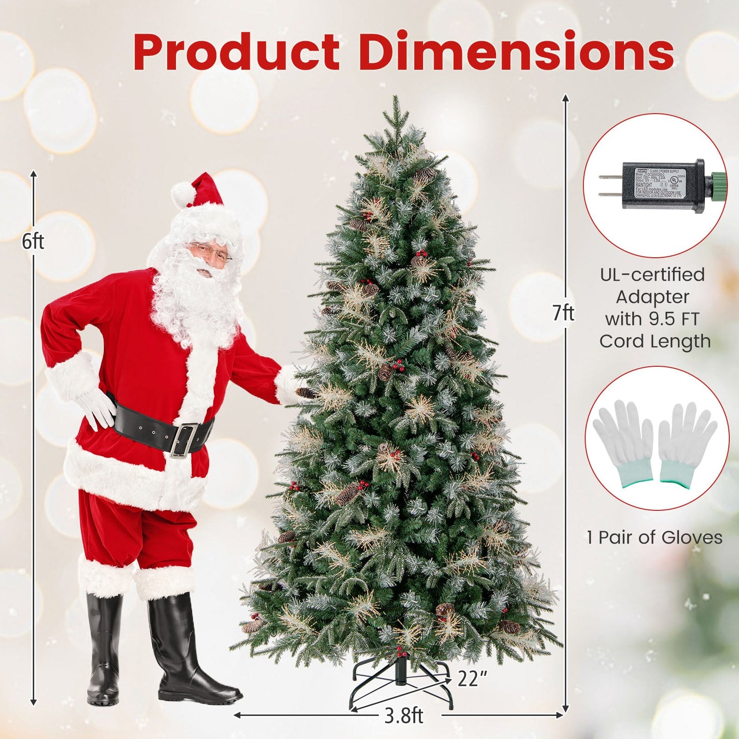 5 Feet Pre-Lit Artificial Christmas Tree with 8 Modes LED Lights with Berries