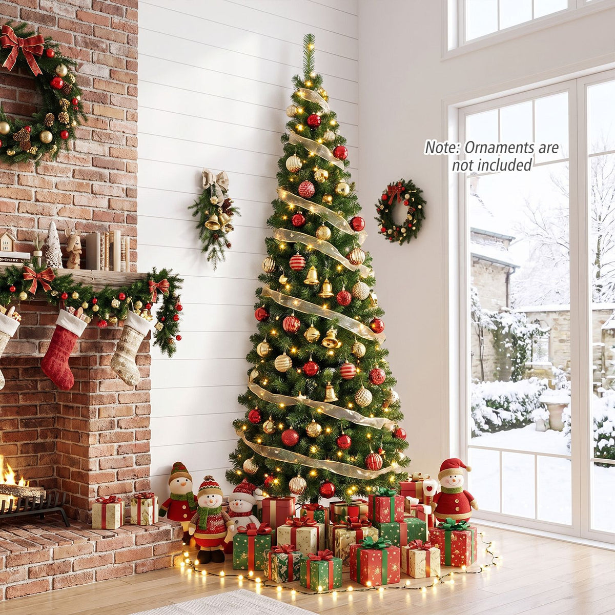 7 Feet Prelit Half-Shape Christmas Tree with 8 Lighting Modes