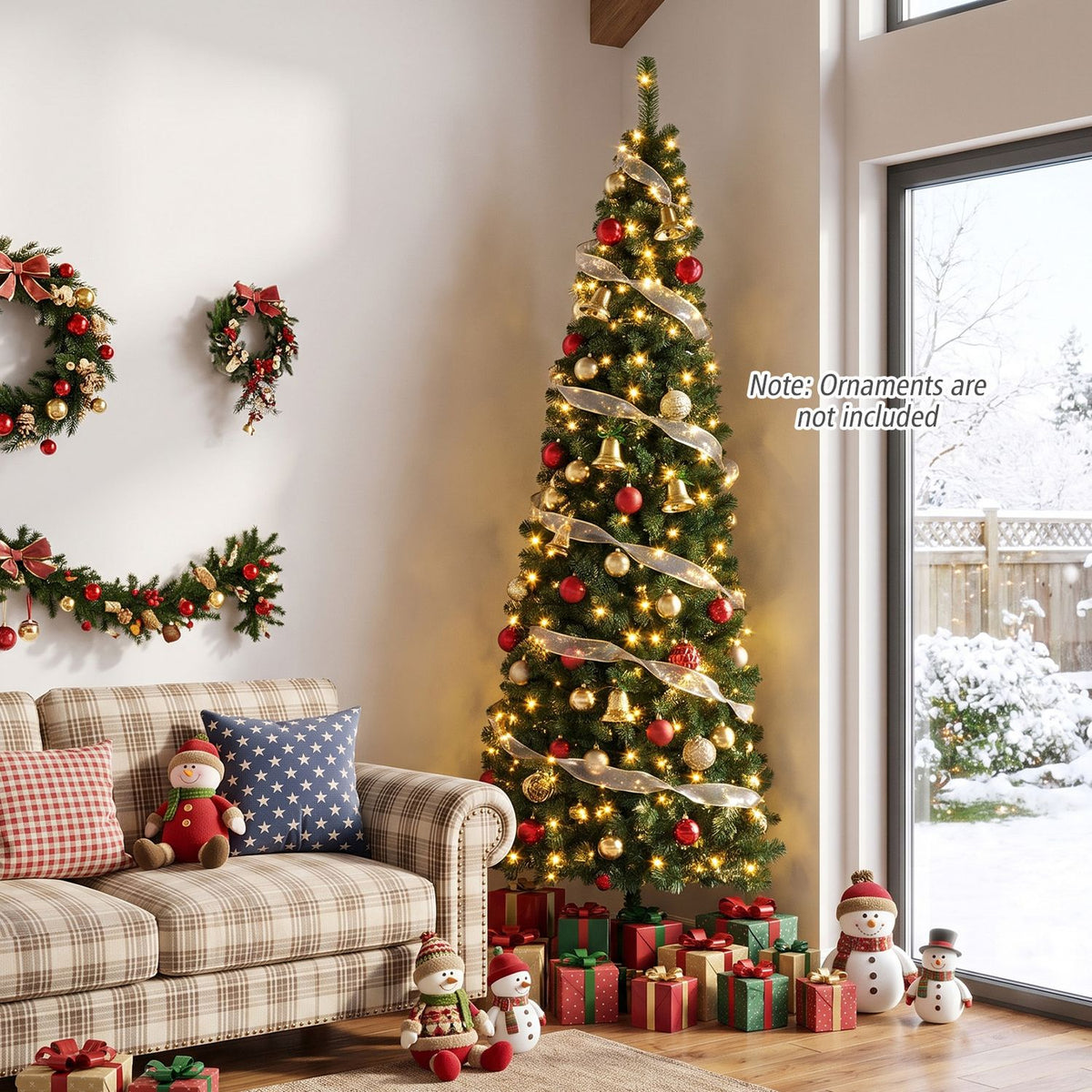 7 Feet Prelit Half-Shape Christmas Tree with 8 Lighting Modes