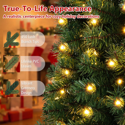 7 Feet Prelit Half-Shape Christmas Tree with 8 Lighting Modes