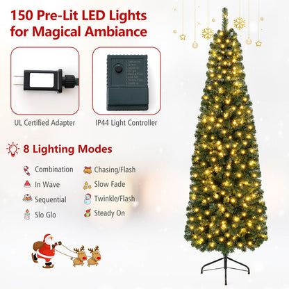 7 Feet Prelit Half-Shape Christmas Tree with 8 Lighting Modes