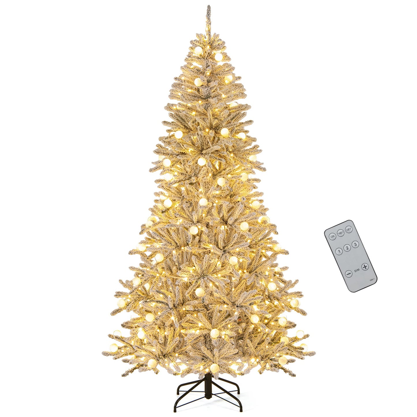 6 Feet Snow-flocked Artificial Christmas Tree Pre-lit Hinged with 81 Sphere Lights and Remote