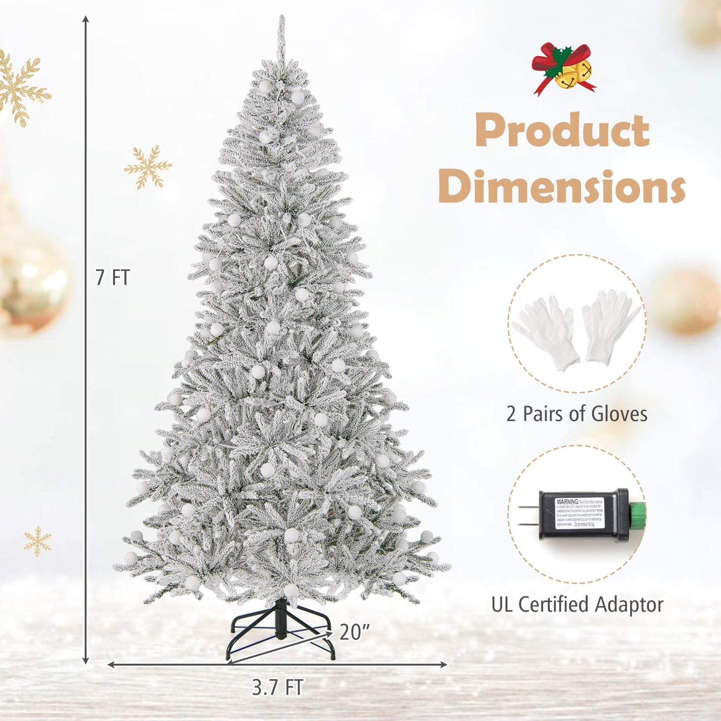 6 Feet Snow-flocked Artificial Christmas Tree Pre-lit Hinged with 81 Sphere Lights and Remote