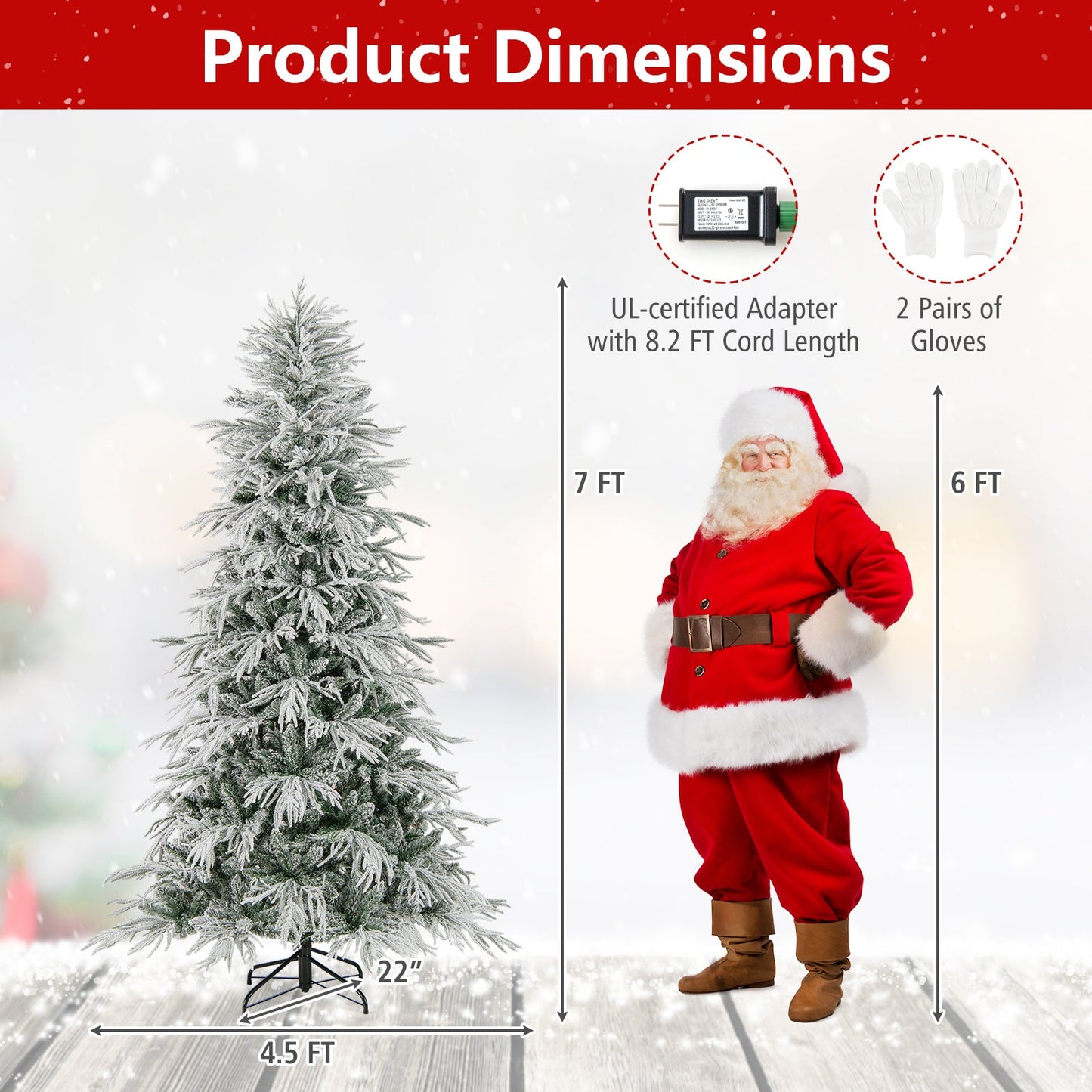 7 Feet Snow-flocked Artificial Christmas Tree Pre-lit Hinged Xmas Tree with Warm White LED Lights