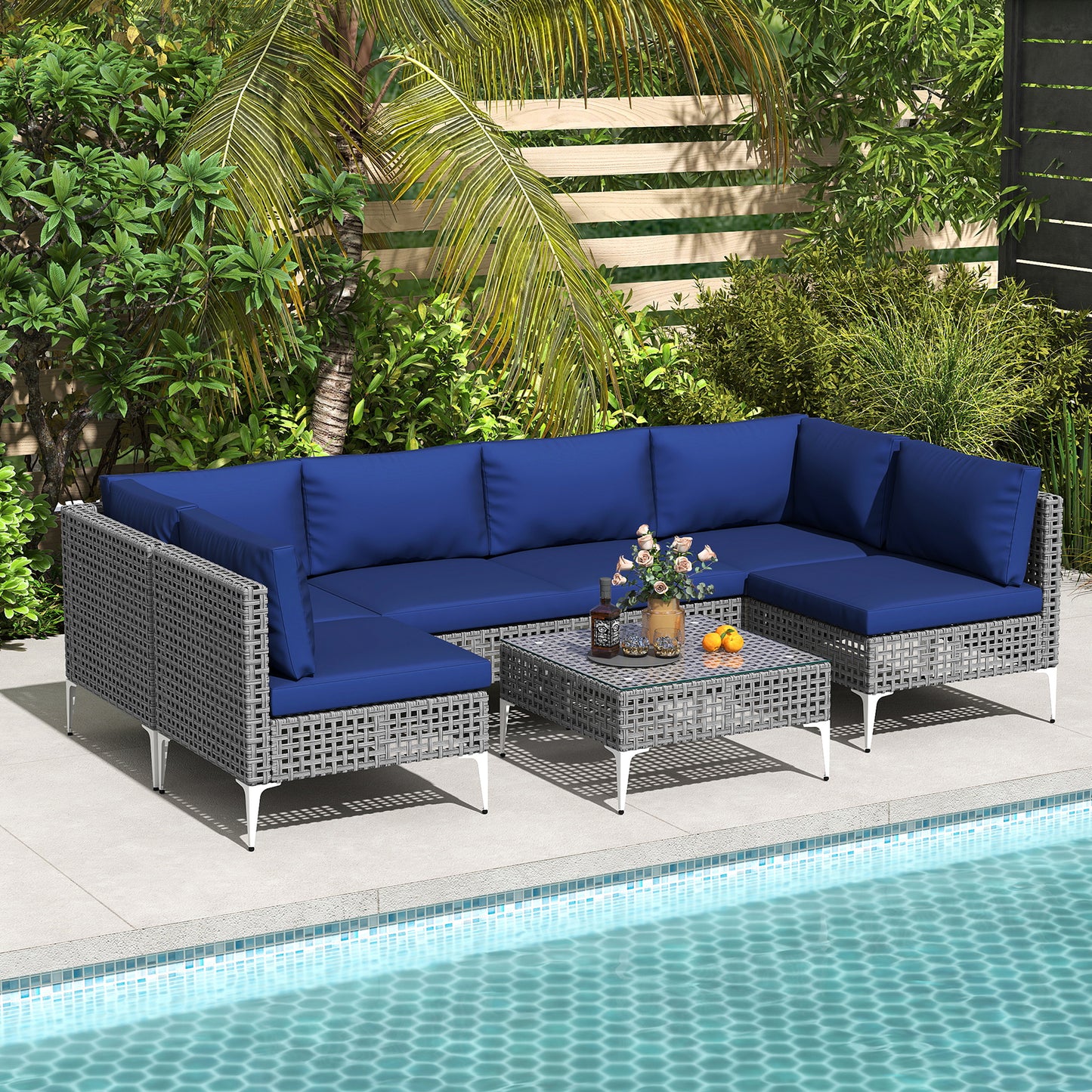 7-Piece Patio Conversation Set with Tempered Glass Table