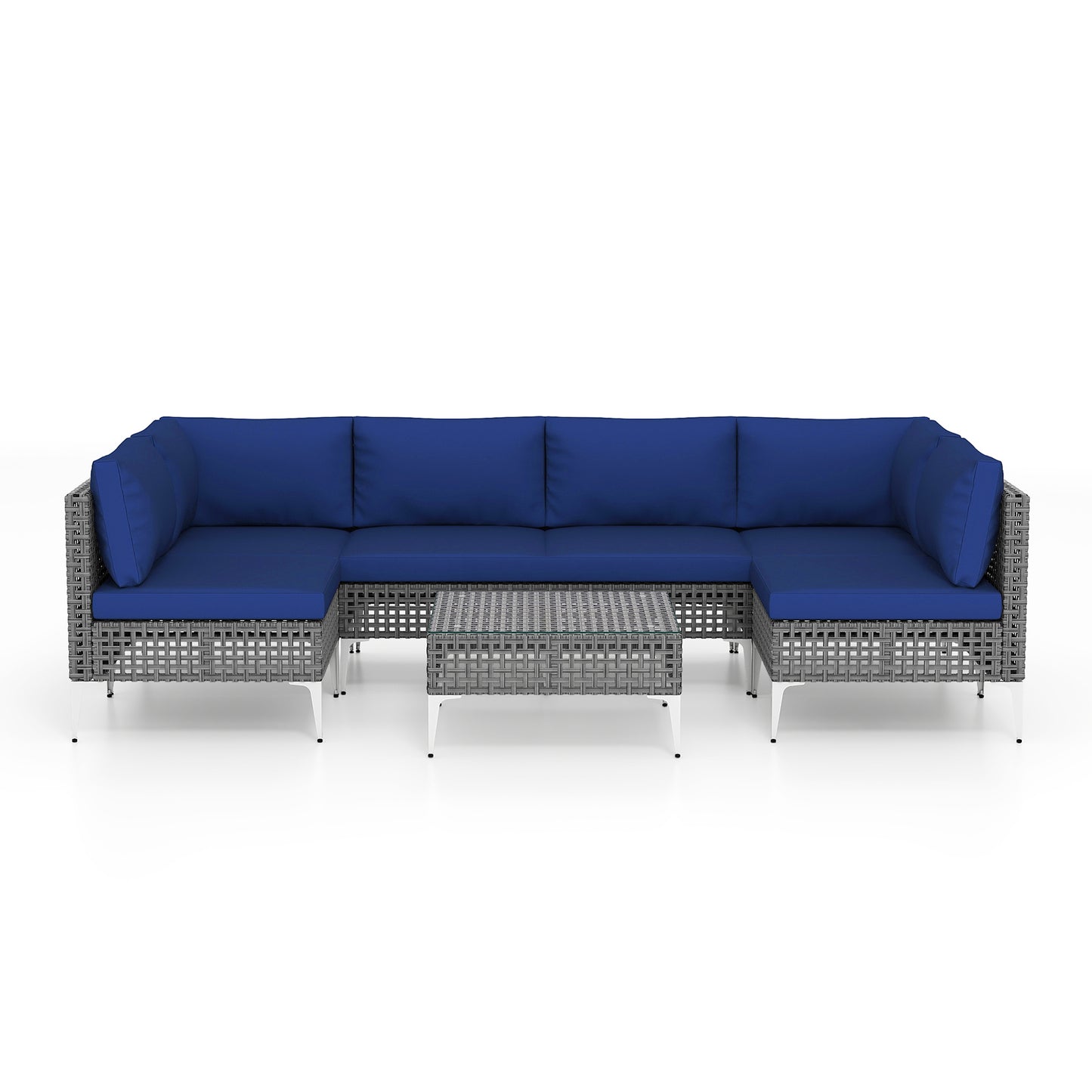 7-Piece Patio Conversation Set with Tempered Glass Table